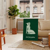 A serene yoga scene with calming green and gray tones - in a Parisian living room with a sofa and a fig plant
