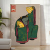Diseño de kimono colorido con patrones tradicionales sobre un fondo verde - en una habitación luminosa y minimalista con planta y sillón