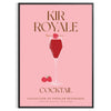 Ilustração de um coquetel Kir Royale em tons de roxo e cinza - numa moldura preta