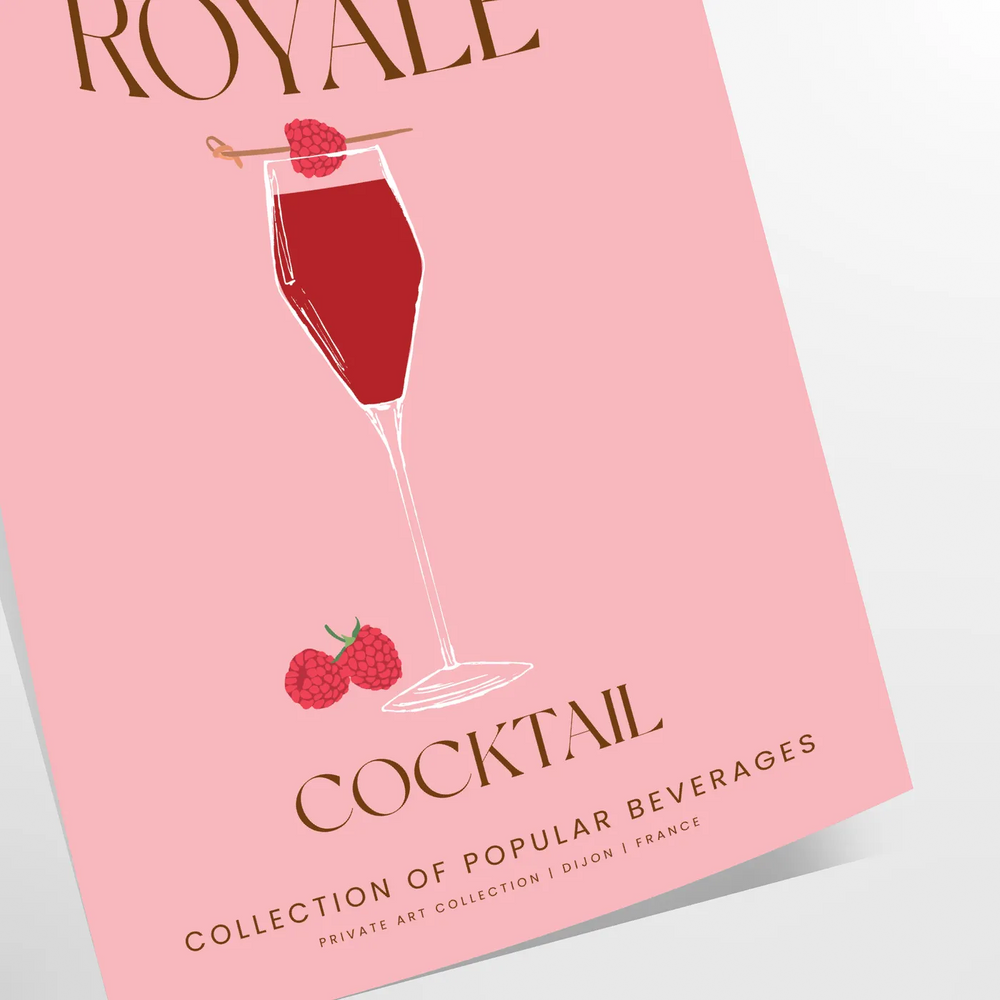 Illustration of a Kir Royale cocktail in purple and gray tones