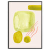 Colorful kitchen scene with green and orange elements, culinary theme - in a black frame