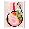 Bold black and orange kitchen-themed design with abstract shapes - in a black frame