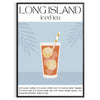 Illustration of a Long Island cocktail with orange accents on a black background - in a black frame