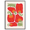 A colorful kitchen scene with green and red elements. - in a black frame