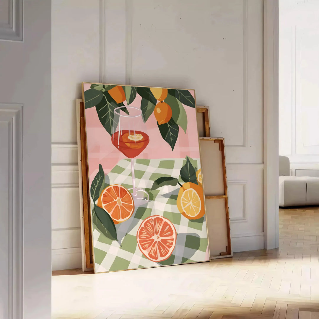 Una escena de cocina con tonos marrones y verdes, que presenta elementos culinarios - apoyado en un suelo de espiga contra una pared de molduras