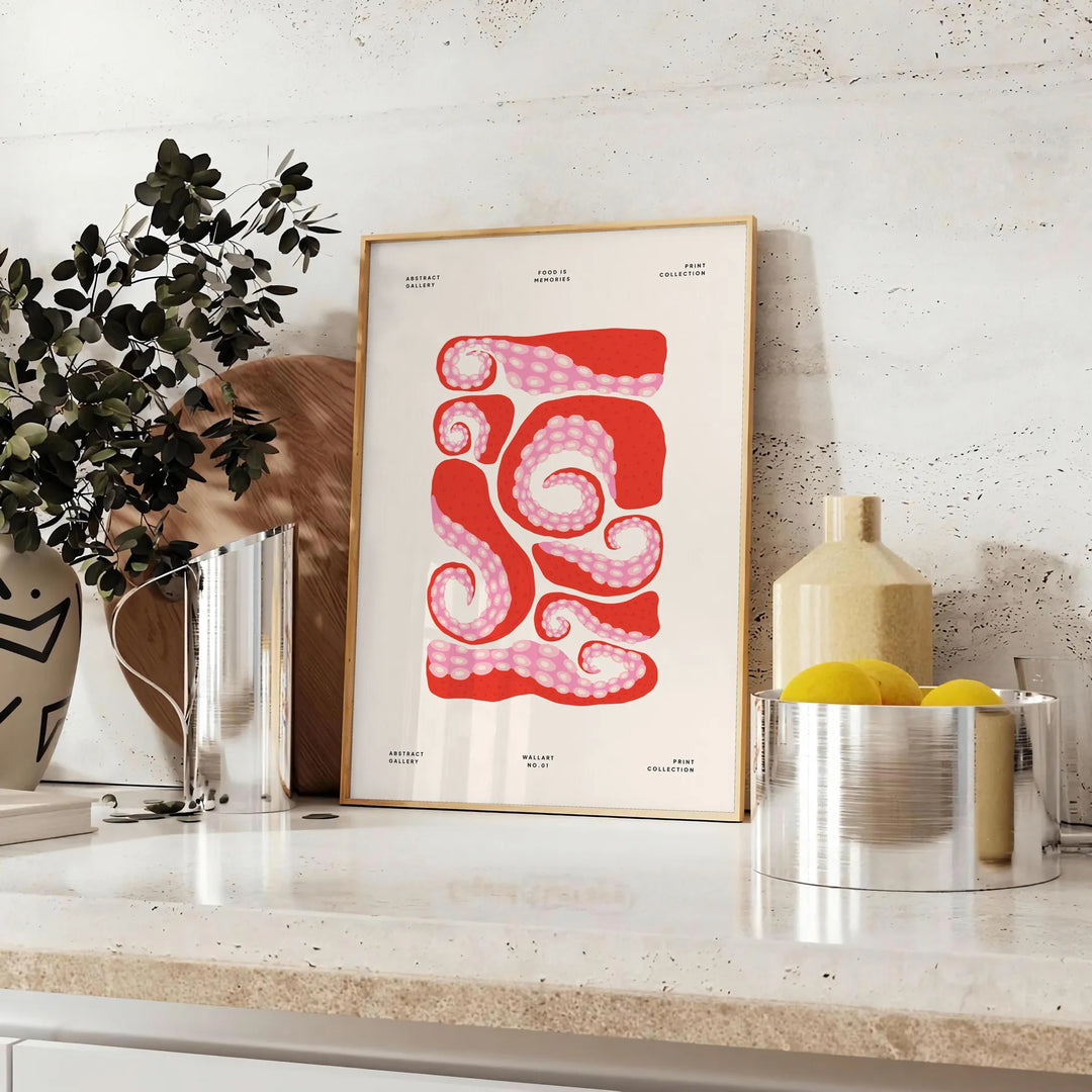 Retro 1970s kitchen scene with green and orange colors - styled on a counter with eucalyptus and a bowl of lemons