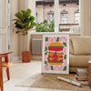 Abstract kitchen scene with green and orange colors - in a Parisian living room with a sofa and a fig plant