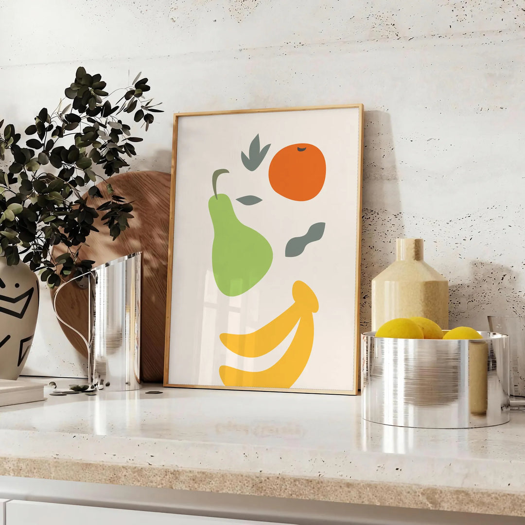 En köksposter från 90-talet med grå och gula nyanser - på en bänk med eukalyptus och en skål citroner