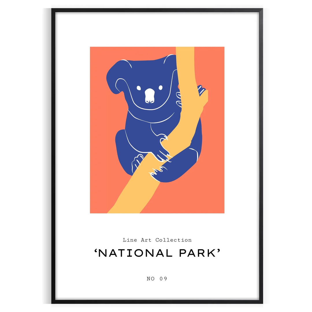 A playful koala illustration with orange and blue hues