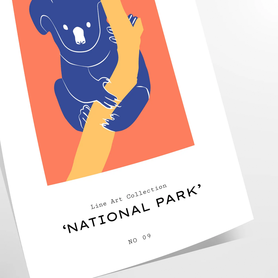 affiche koala vibrante nuances orange bleu intérieur cadeau une touche exotisme chaleur espace disponible A4 cm A0 - en tirage roulé, sans cadre