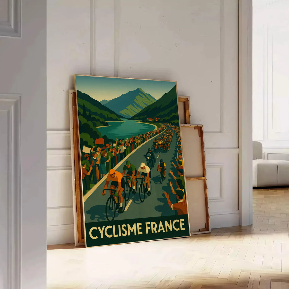 Tour de France cycling poster with minimalist gray and green illustration