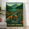 Tour de France cycling poster with minimalist gray and green illustration - in a bright minimalist room with a plant and an armchair