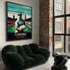 London rugby poster, dynamic graphic artwork of players, vivid energetic design