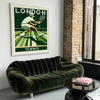 Art Deco illustration of tennis players at Wimbledon with green and yellow accents