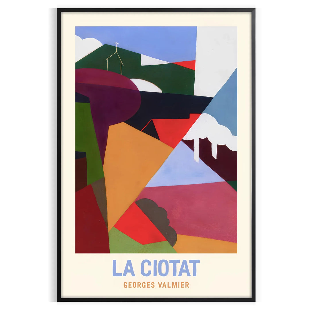 Vintage travel poster featuring La Ciota with orange and black colors