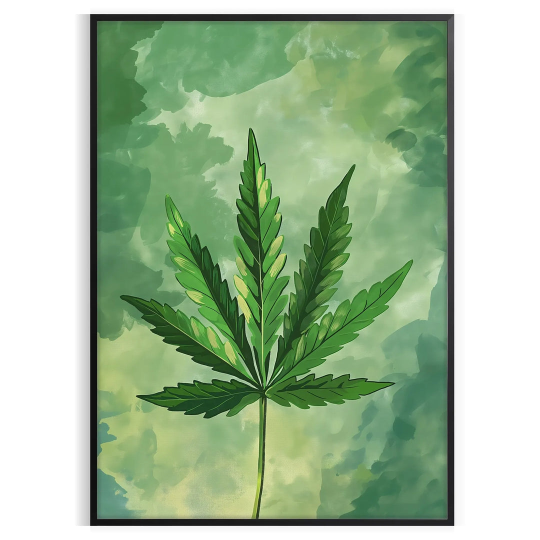 A detailed illustration of green leaves against a gray background