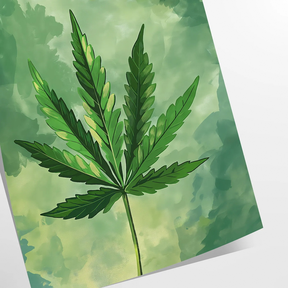 A detailed illustration of green leaves against a gray background