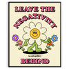 A groovy poster featuring bold yellow and black colors with a space theme and motivational text. - in a black frame