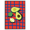 Colorful illustration of various vegetables in a whimsical style - in a black frame