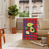 Colorful illustration of various vegetables in a whimsical style - in a Parisian living room with a sofa and a fig plant