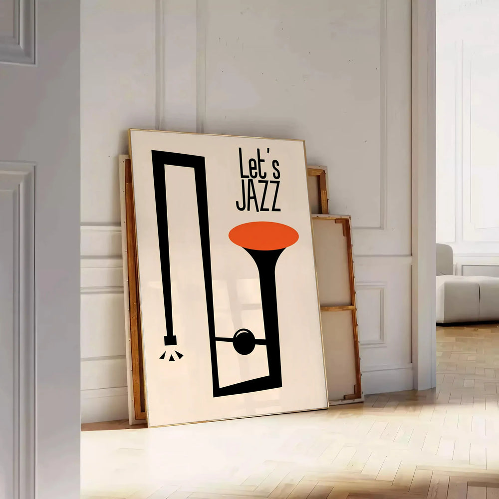 Maximalist wall print featuring bold orange and black abstract shapes