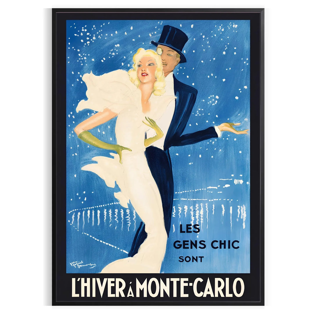 Vintage travel poster of Monte Carlo featuring bold orange and black colors