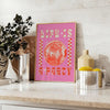 Colorful abstract design with party elements and joyful energy - styled on a counter with eucalyptus and a bowl of lemons