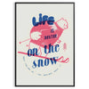 Maximalist poster featuring a snowy landscape with bold blue and white colors - in a black frame