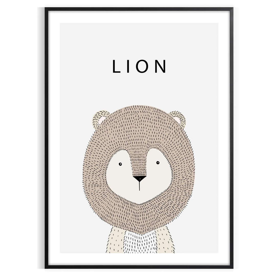 A realistic lion portrait in shades of gray and black