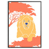 A lion resting in a natural habitat, featuring warm orange and blue tones - in a black frame