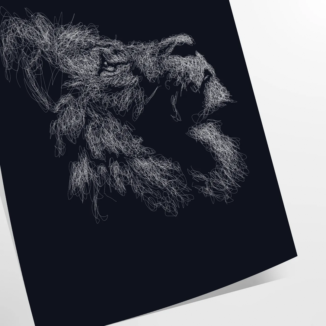 A black lion's head with green accents in a bold, modern style - as a rolled, unframed print