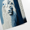 Une représentation réaliste du visage d'un lion avec des tons gris et verts - en tirage roulé, sans cadre