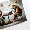 A chessboard featuring a lion and tiger, surrounded by jungle elements in green and black. - as a rolled, unframed print