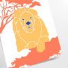 A lion resting in a natural habitat, featuring warm orange and blue tones - as a rolled, unframed print