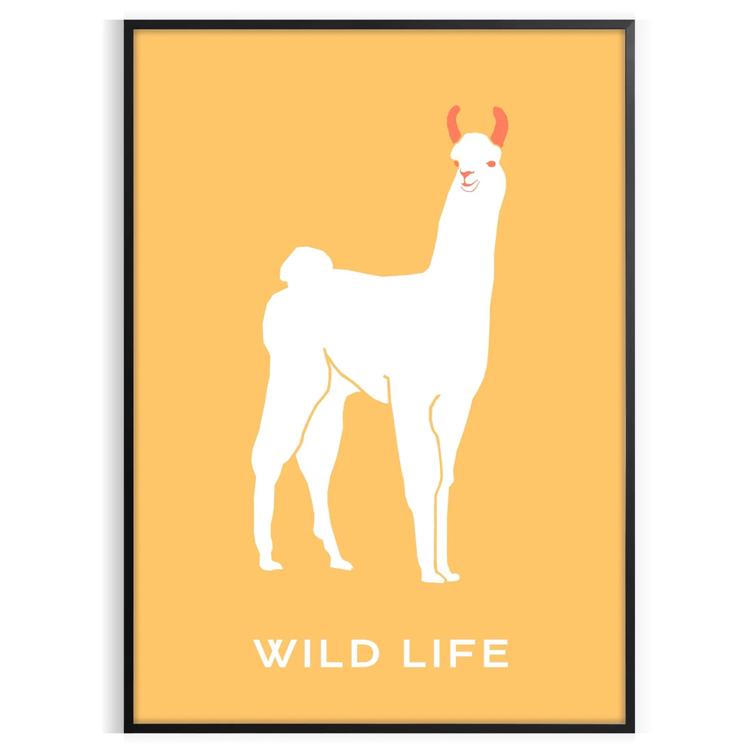 A playful llama illustrated in orange and yellow hues