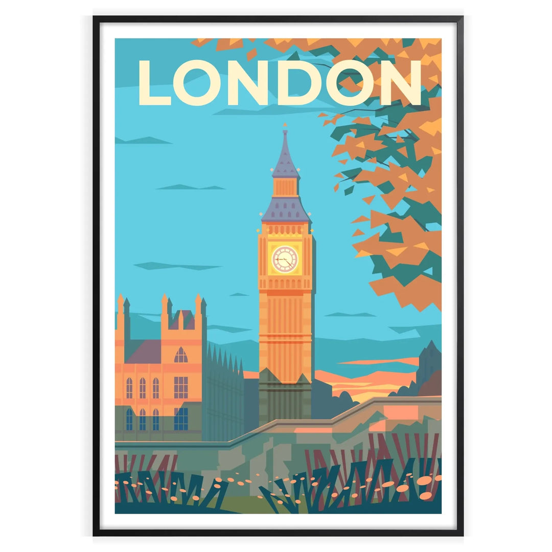 Stylized illustration of London skyline with iconic landmarks in muted brown and gray tones
