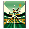 Illustrazione di giocatori di tennis a Wimbledon, con erba verde e cielo blu - in una cornice nera