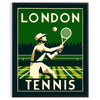 Art Deco-Illustration von Tennisspielern in Wimbledon, mit grünen und beigen Tönen - in einem schwarzen Rahmen