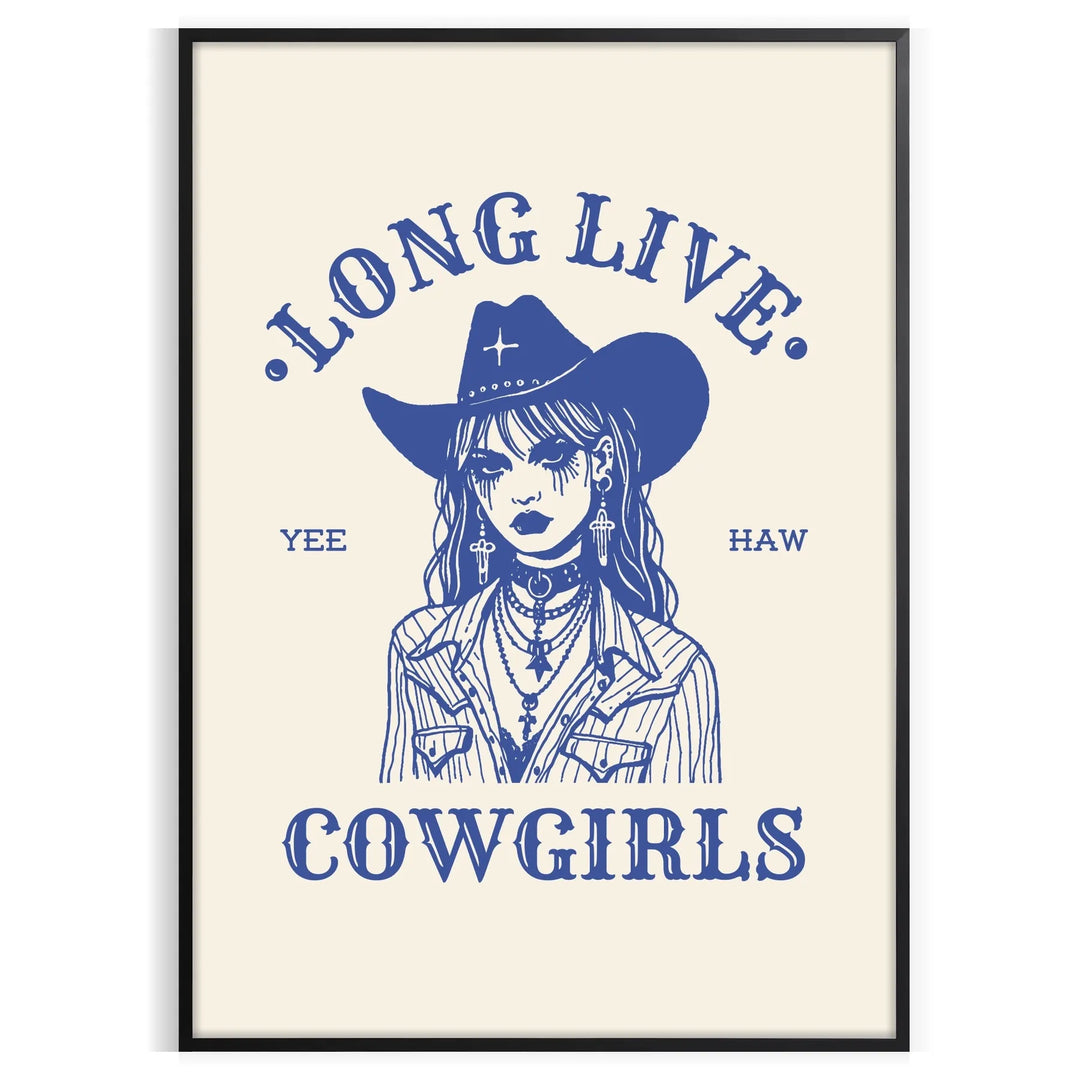 Illustration of a cowgirl in a gray and white Wild West setting