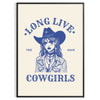 Illustration of a cowgirl in a gray and white Wild West setting - in a black frame