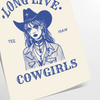 Illustration of a cowgirl in a gray and white Wild West setting - as a rolled, unframed print