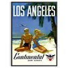 Vintage travel poster featuring Los Angeles with green palm trees and white lettering - in a black frame