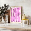 Abstract design featuring pink and purple hues with motivational text - styled on a counter with eucalyptus and a bowl of lemons