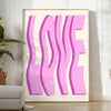 Abstract design featuring pink and purple hues with motivational text - in a bright minimalist room with a plant and an armchair