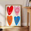Abstract representation of love in blue and orange hues - beside a round wooden side table with books