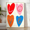 Abstract representation of love in blue and orange hues - in a bright minimalist room with a plant and an armchair