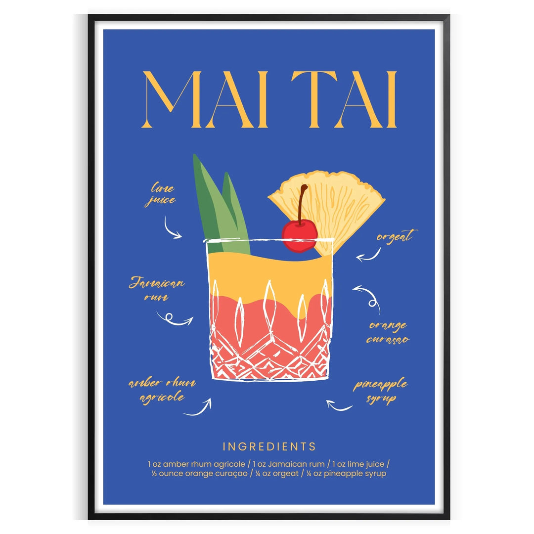 Mai Tai cocktail illustration with green and blue hues