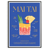 Mai Tai cocktail illustration with green and blue hues - in a black frame