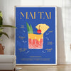 Mai Tai cocktail illustration with green and blue hues - in a bright minimalist room with a plant and an armchair