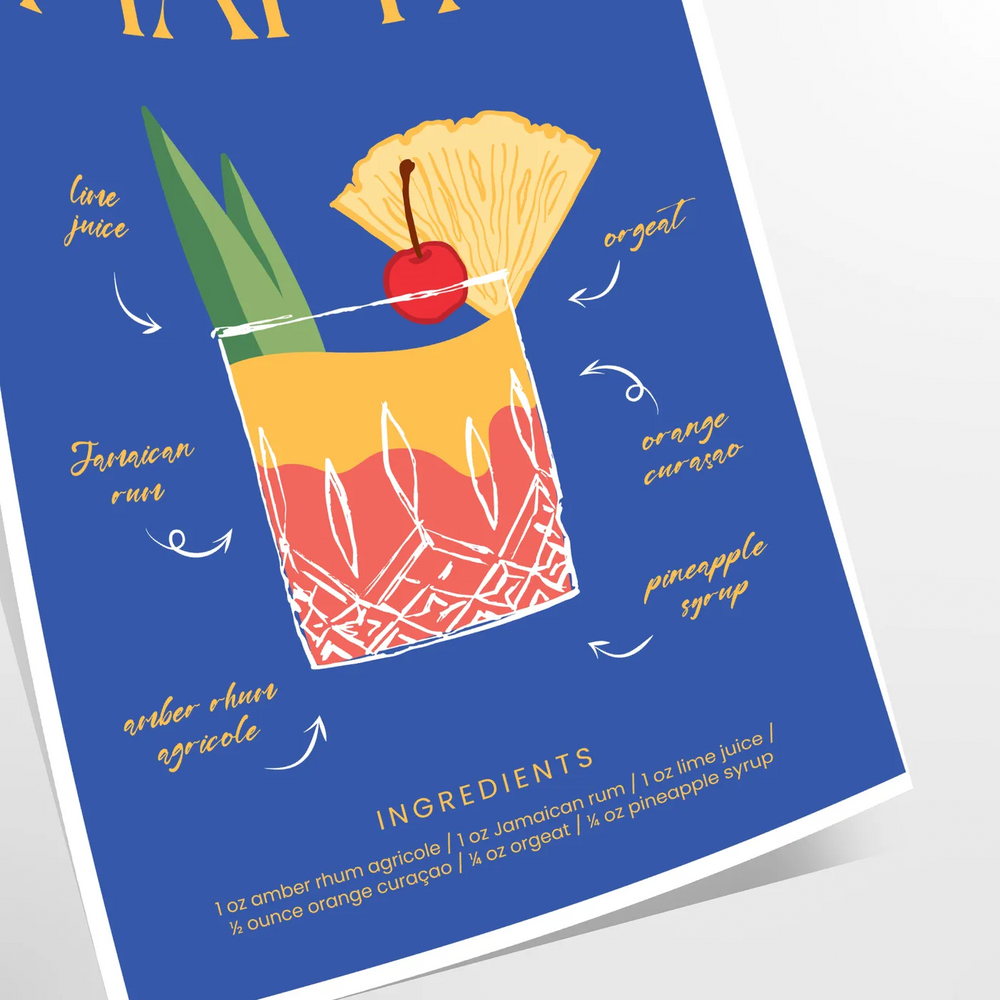 Mai Tai cocktail illustration with green and blue hues